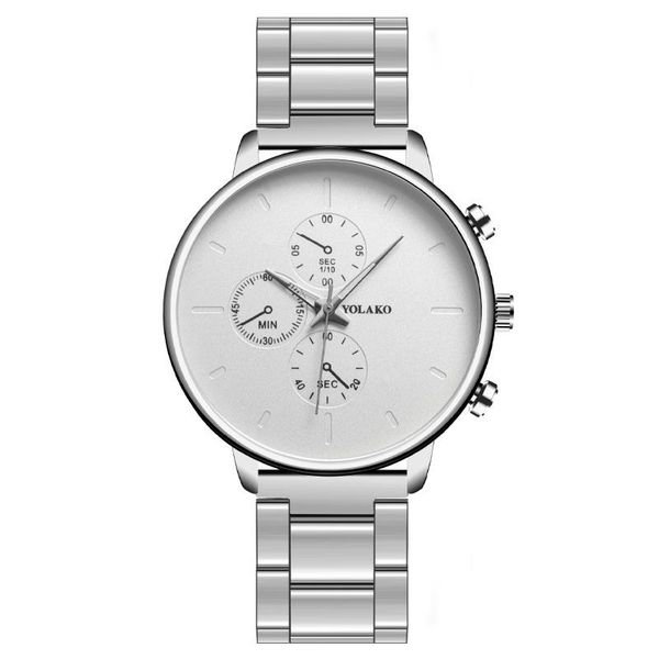 

wristwatches simple men quartz watch business silver stainless steel three-eye men's wrist relojes para hombre for clock, Slivery;brown