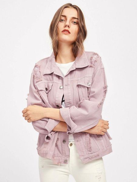 

women's jackets fall korean style long-sleeved women denim jacket paragraph dilapidated hole pink casual boyfriend y2k, Black;brown