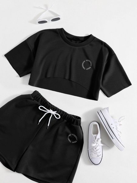 

slogan graphic drop shoulder tee u4ms#, White