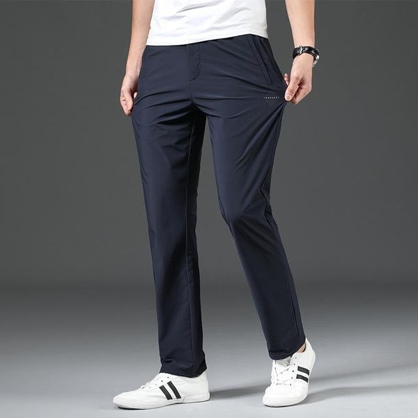 

men's pants summer thin straight men casual long trousers male plus size stretch loose quick-drying pant clothing, Black
