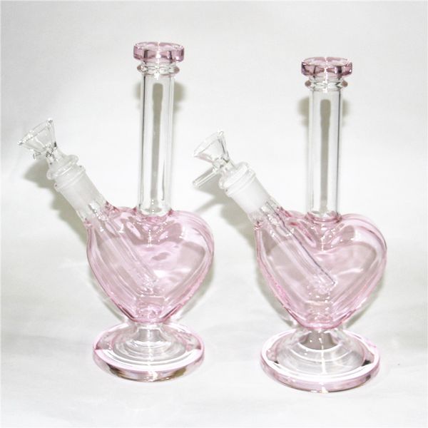 Bong in vetro a forma di cuore rosa Oil Rig Narghilè 14mm Tubi d'acqua inebrianti femminili Dab Rigs ash catcher quatz banger