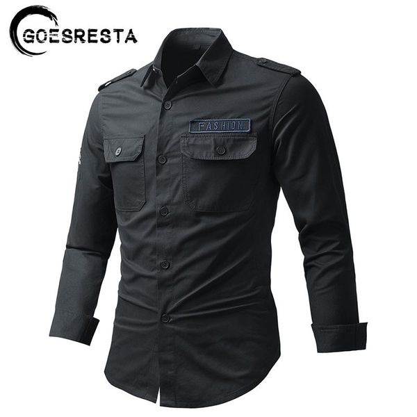 

men's casual shirts 100% cotton slim men brand 2021 spring single breasted military autumn fashion cargo, White;black