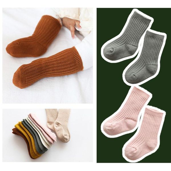

socks autumn winter baby girls boys thicken velvet warm solid white stripe indoor floor for toddlers kid born infant, Pink;yellow