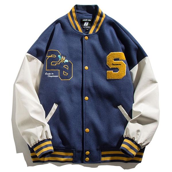 

men's jackets men hip streetwear baseball jacket patchwork letter decals harajuku varsity 2021 autumn fashion vintage casual coats, Black;brown
