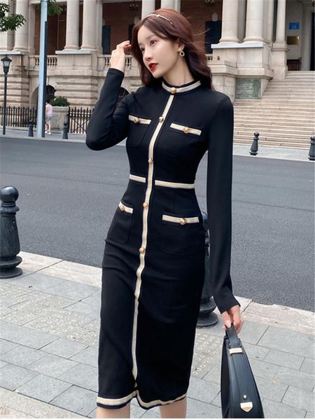 

casual dresses maxi dress longo plus size office 2021 fashion temperament long sleeve, Black;gray