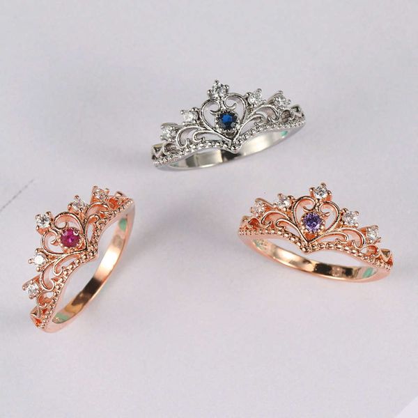 

hazy moon fashion crown women's ring platinum plated with zircon jewelry, Black