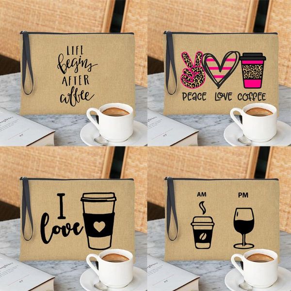 

cosmetic bags & cases life begin after coffee fashion women makeup lipstick jewelry zipper pouch high capacity organizer travel handbag