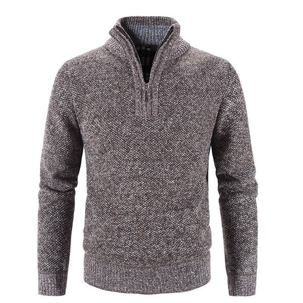 

men's sweaters men fleece sweater mock neck turn-down zipper placket solid color turtleneck warm slim knitted wool pullover for autumn, White;black