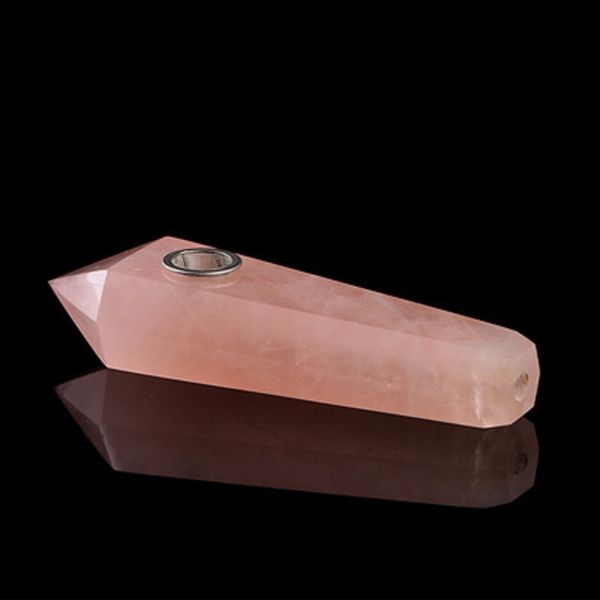Pipa di cristallo rosa naturale Pipa di tabacco Energia pietra donna moderna Pietra preziosa Pipa Torre Quarzo Punti con confezione regalo