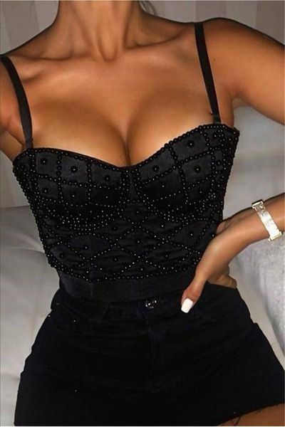 

women's blouses & shirts 2021 party wedding bustier cropped blouse white pearls bralet corselets plaid flannel shirt women