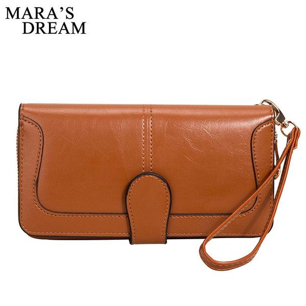 

wallets mara's dream 2021 solid color ladies long zipper pu leather wallet phone bag purse clutch card package, Red;black