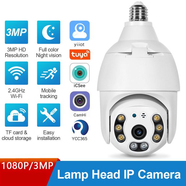 3MP Tuya Smart Life Outdoor Lâmpada Lâmpada Câmera Wifi IP PTZ IR Visão Noturna Segurança Doméstica Rastreamento Automático Vigilância por Vídeo