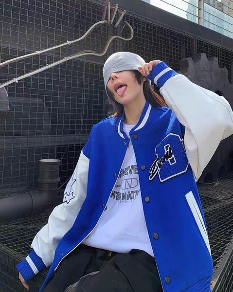 

women's jackets 2021 baseball uniform jacket female high-quality streetwear loose couple retro clothes men and women oversized, Black;brown