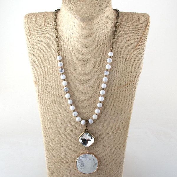 

pendant necklaces moodpc fashion bohemian tribal jewelry natural stone & glass crystal links bronze chain disco for women, Silver