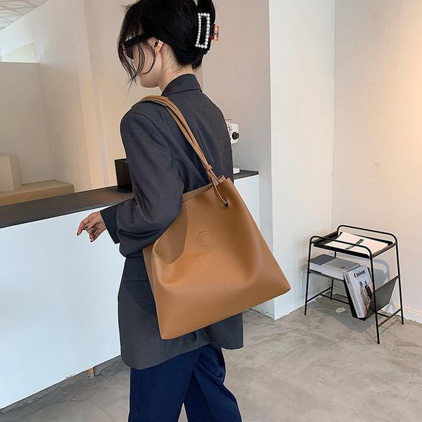 

solid color soft women's shoulder bag fashion pu retro large capacity female tote luxury design ladies handbag cross body