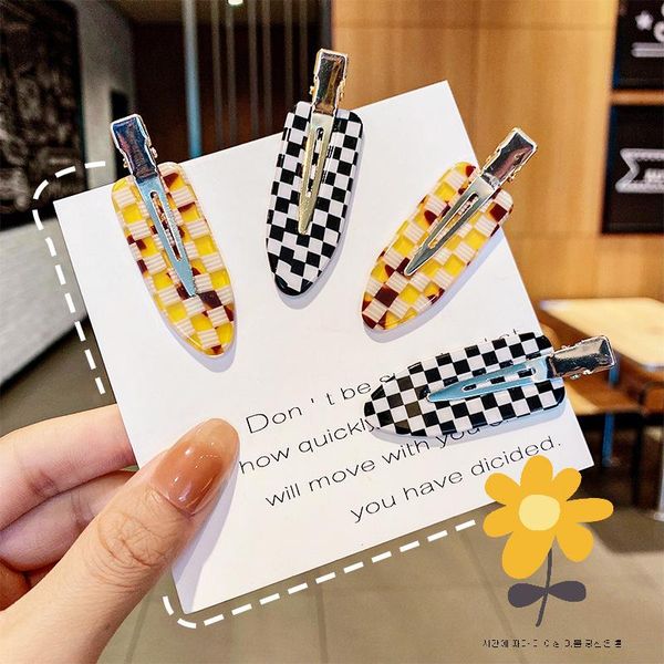 

hair accessories korean simple metal hairpin with thousand bird check basic style broken edge clip acetate plate ornament, Slivery;white