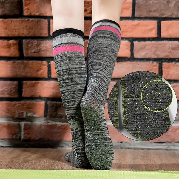 

sports socks sport anti-slip stocking sweat running climbing cycling fitness cotton high patchwork yoga women accessory, Black