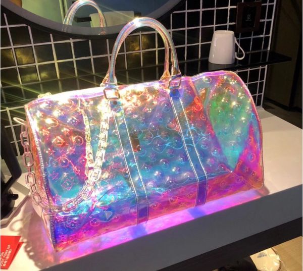 

suitcase bag laser travel 50cm luxury holographic printing transparent large-capacity sports handbag short-distance