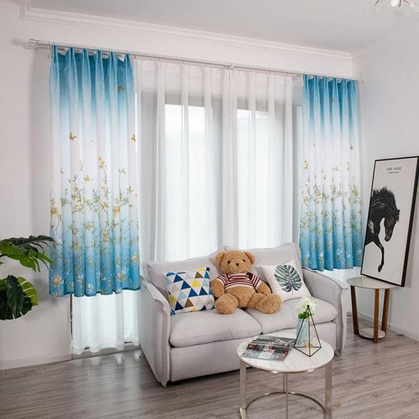 

curtain & drapes short tulle light-transmission branch butterfly wood grain printed curtains for living room indoor balcony bay window decor