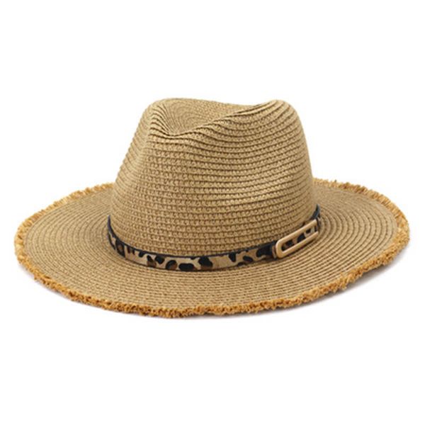 

summer women men big brim handmade leopard belt straw hats khaki beige white outdoor summer beach casual sun hats, Blue;gray