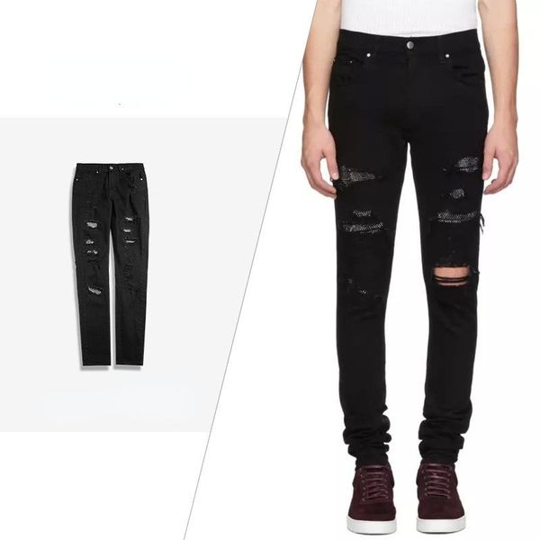 

men's jeans focus on 2021 autumn winter men ripped pants stitched small leg, Blue