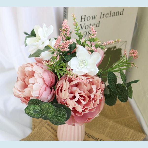 

wedding flowers small natural bouquet pink peony deco mariage bridesmaid bouquets ivory ramos de novia