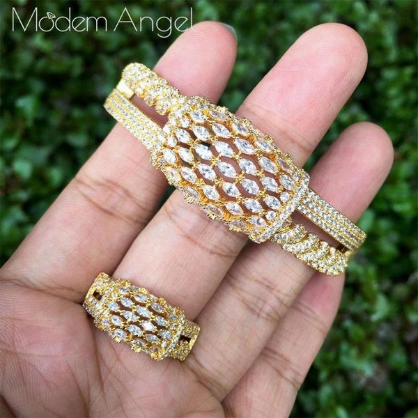 

earrings & necklace modemangel african bangle rings set for women with cubic zirconia pave setting female party accessories, Silver