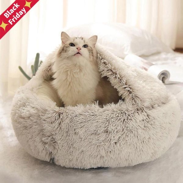 

cat beds & furniture winter bed round plush warm soft pet long for small dogs cats nest 2 in 1 puppy sleeping bag