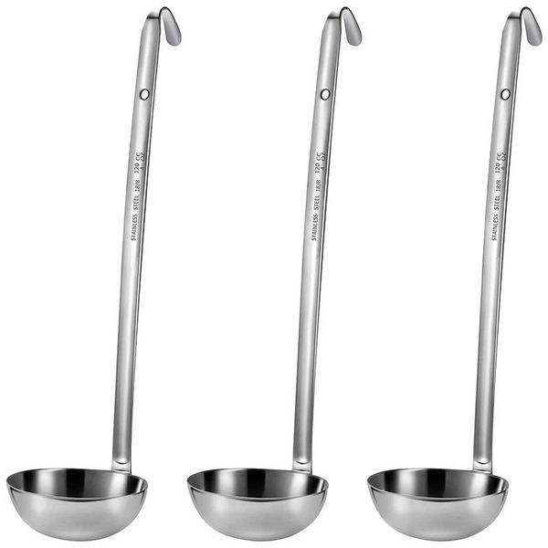 

spoons 3 pieces stainless steel ladle soup handle with pouring rim for kitchen cooking sauce (4 oz)