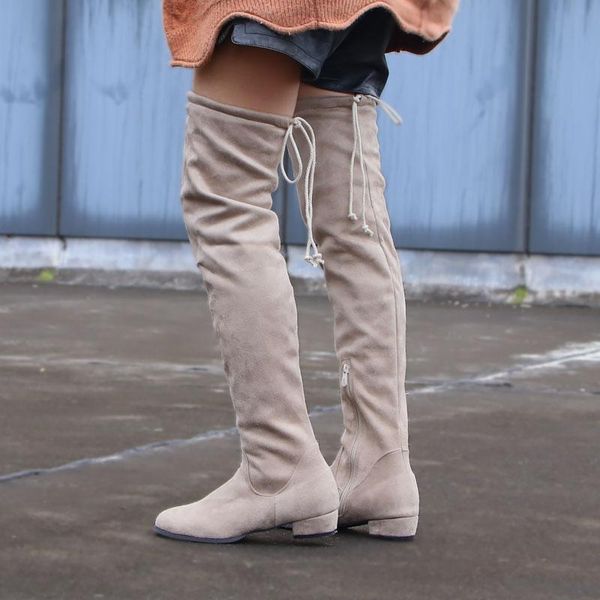 

boots black fashion women shoes thigh high low heel suede over the knee elastic tensile 2021 autumn long