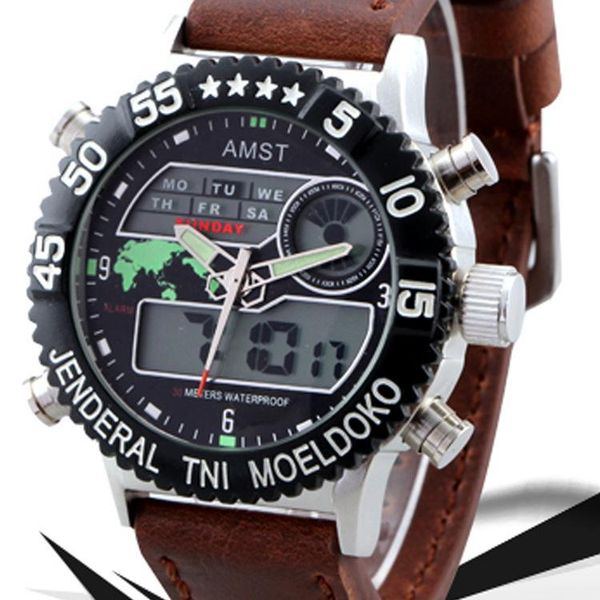 

wristwatches manufacturers selling style amst sports outdoor led watch double multi-functional belt men waterproof, Slivery;brown