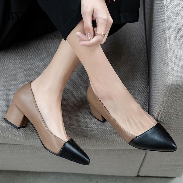 

dress shoes byqdy 2021 thick high heels women pumps pointed toe work slip on spring worker large size 41-43, Black