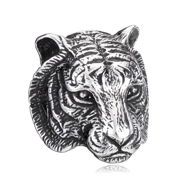 

cluster rings stainless steel huge tiger head ring men party fashion as gift, Golden;silver