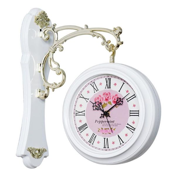

wall clocks silent double-sided quartz clock corridor decoration antique wrought iron creative flower design