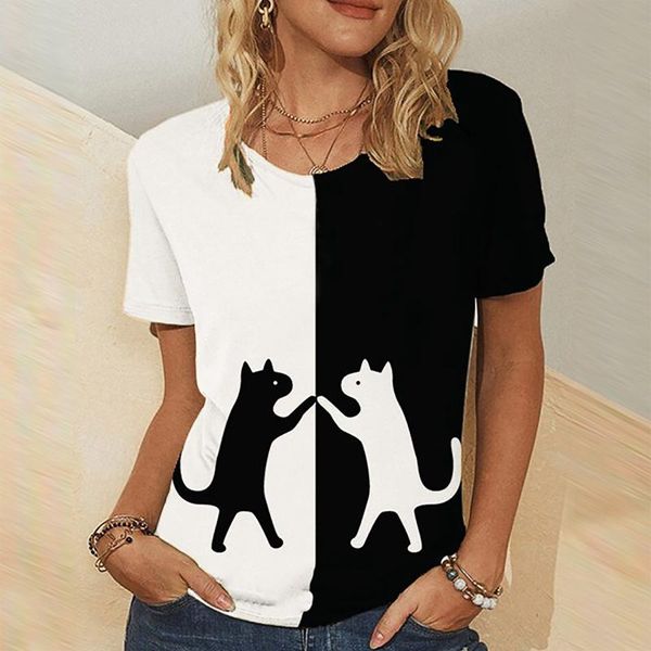 

women's t-shirt harajuku cool men/women 3d tshirt print two cat sleeve summer tees men's t shirt children's hizilent bluzki, White