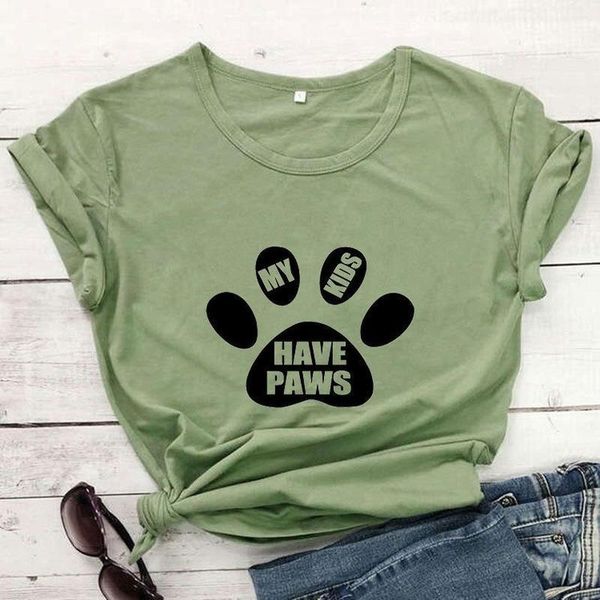 

women's t-shirt 100% cotton women t shirt my kids have paws print short sleeve o neck loose tshirt ladies female tee, White
