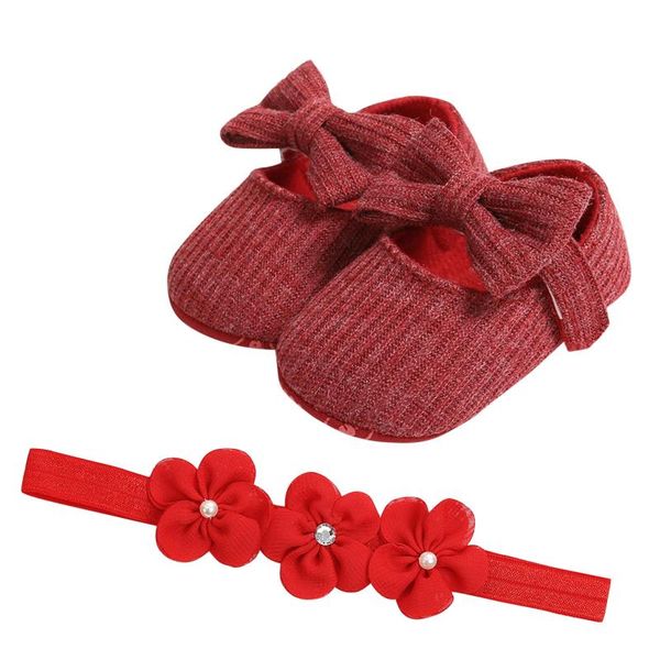 

first walkers soft sole flower crib shoes born baby girl christening headband set 2021 lovely cotton bowknot infant non slip