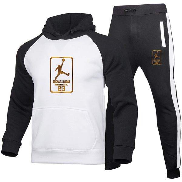 

hip-hop sets tracksuit men autumn winter hooded sweatshirt drawstring outfit sportswear 2021 male suit pullover two piece set, Gray