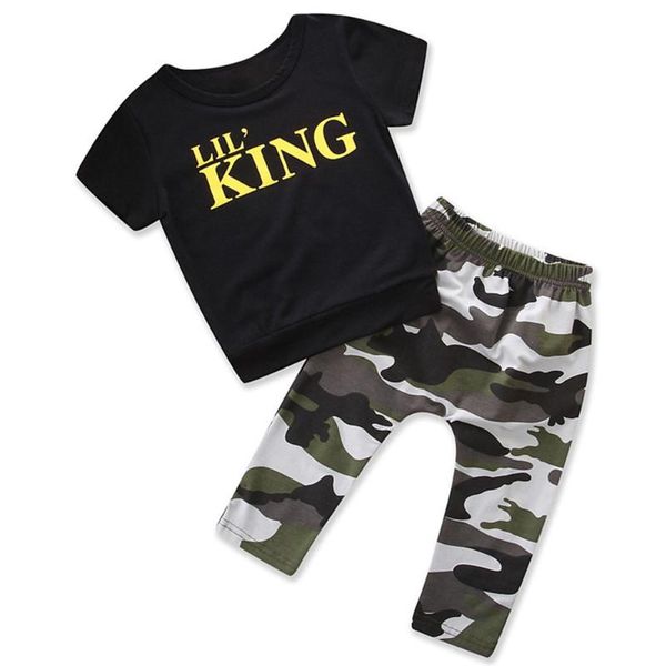

baby boy letter t shirt +camouflage pants outfits clothes set clothing sets, White