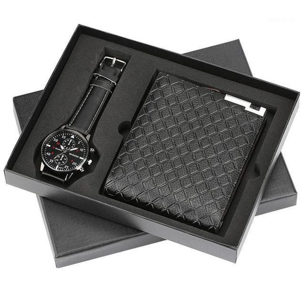 

men's gift set exquisitely packaged watch + wallet creative combination wristwatches, Slivery;brown