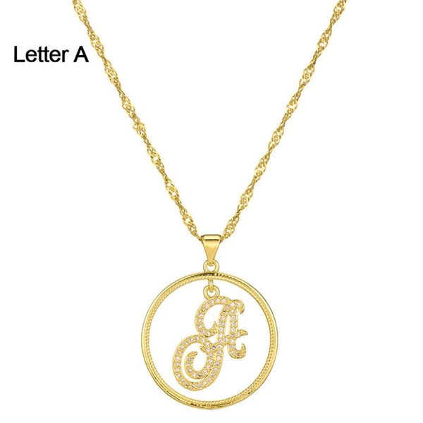 

pendant necklaces female diameter 26mm round ring 26 letters hip hop gothic style chains, Silver