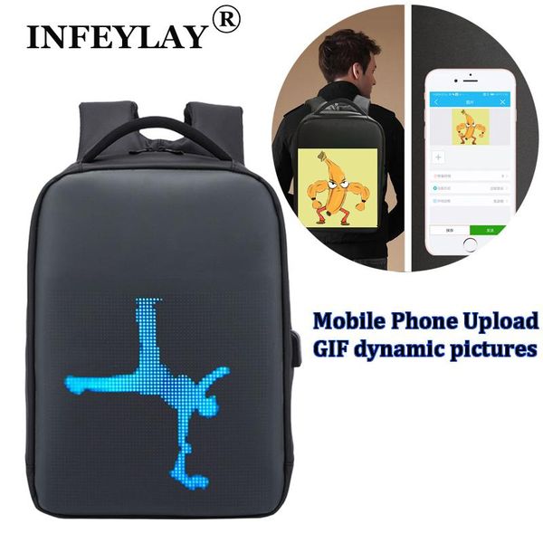 

backpack led display scree business travel lapmen outdoor school woman smart wifi app digital bag