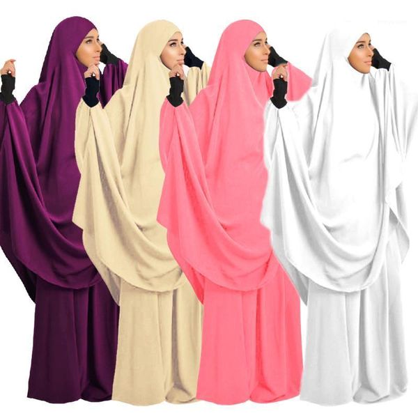 

prayer garment muslim abaya hooded overhead khimar shawl hijabs dress arab jilbab middle east 2pcs set robe ethnic clothing, Red