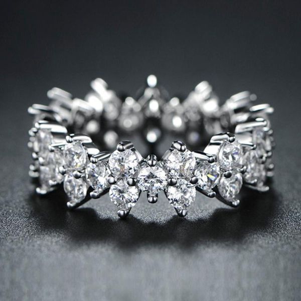 

wedding rings circle full white zircon olive flower pure engagement for women jewellery accessories size 6-10, Slivery;golden