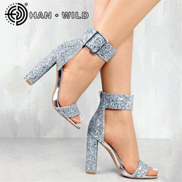 

dress shoes 2021 square heels women pumps crystal bling high ladies ankle buckle shallow sandals party wedding, Black