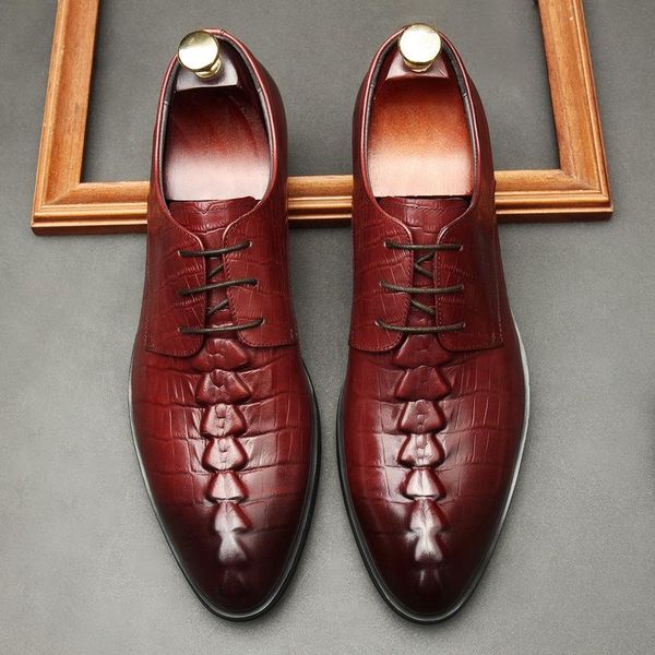 

large size eur45 black / wine red crocodile grain mens business dress shoes genuine leather wedding