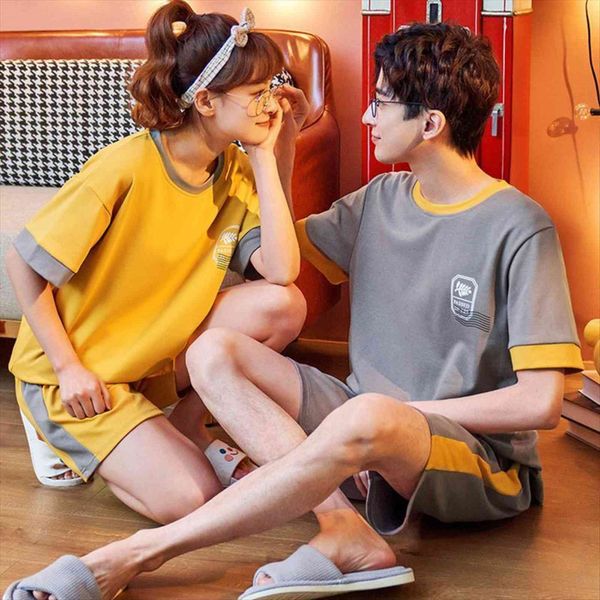 

couple cotton shorts t shirt women sleepwear set pajamas man sleep home suit summer underwear pijama mujer camiseta hom, Black;red