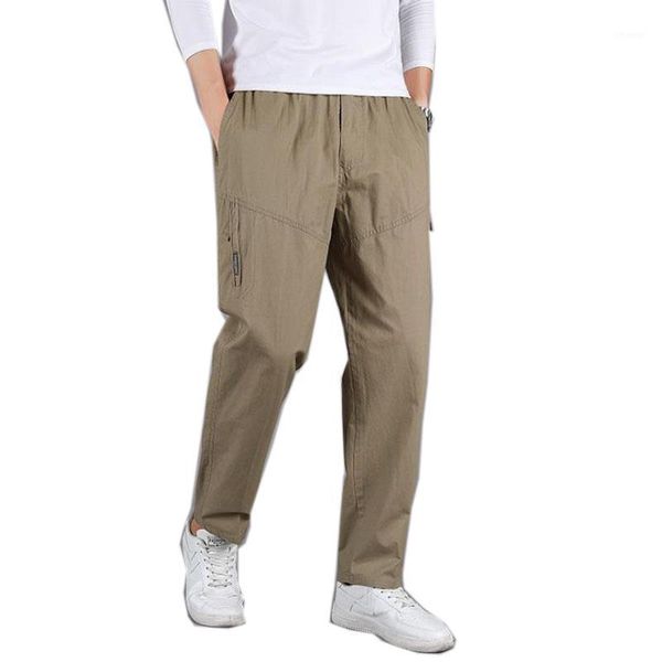 

men's casual trousers spring autumn pants cotton zip pockets male loose elastic waist plus size 6xl oversize cargo, Black