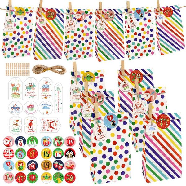 

gift wrap 24pcs/set cartoon digital sticker christmas paper bag diy candy storage pouches clothing label calendar bags small wooden clip
