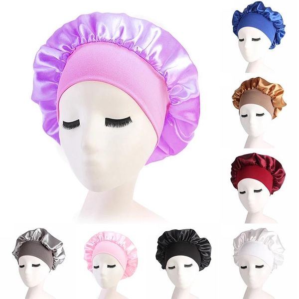 

shower caps 1pc adjust solid satin bonnet hair styling cap long care women night sleep hat silk head wrap tools